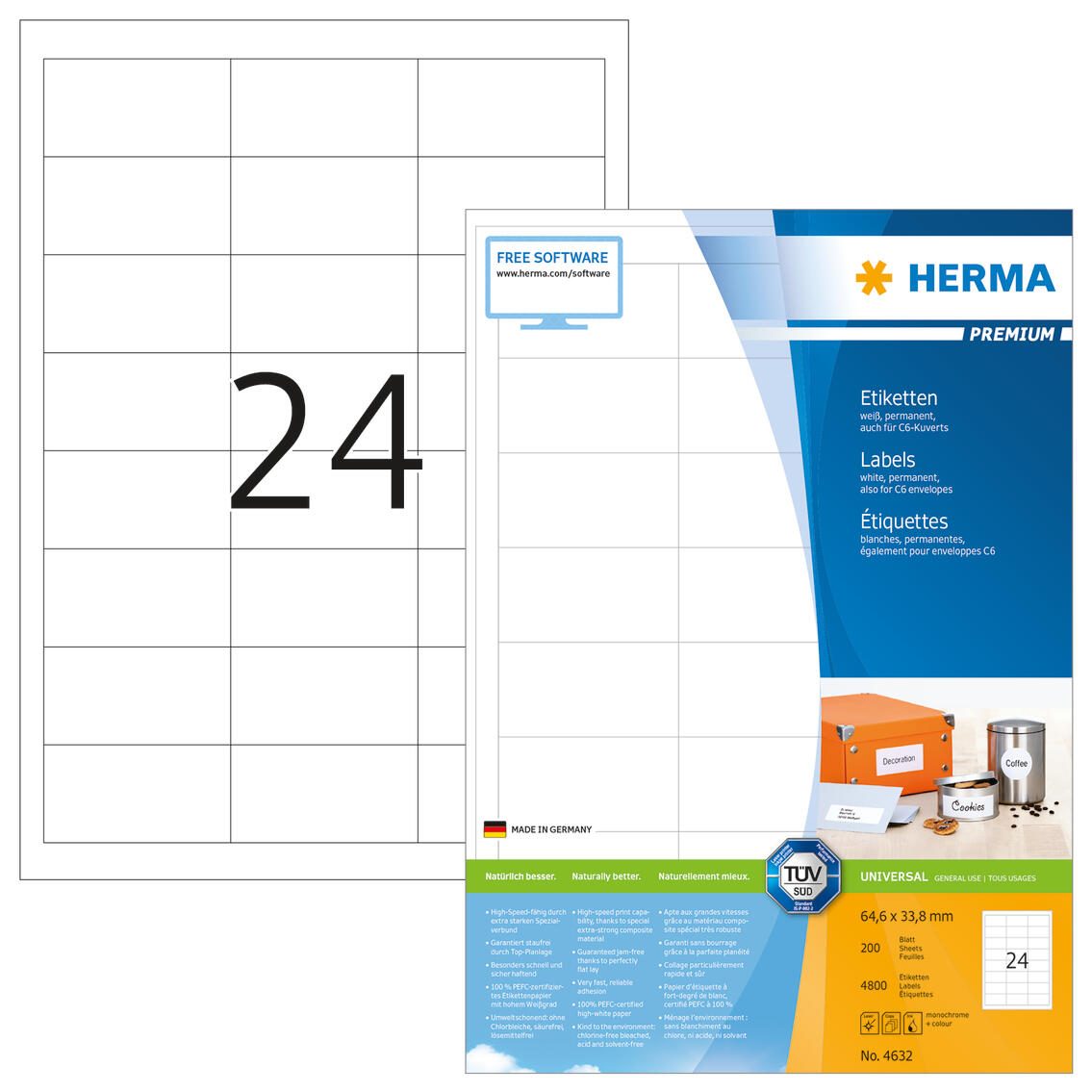 HERMA Etiketten 4632 weiß 64,6 x 33,8 mm