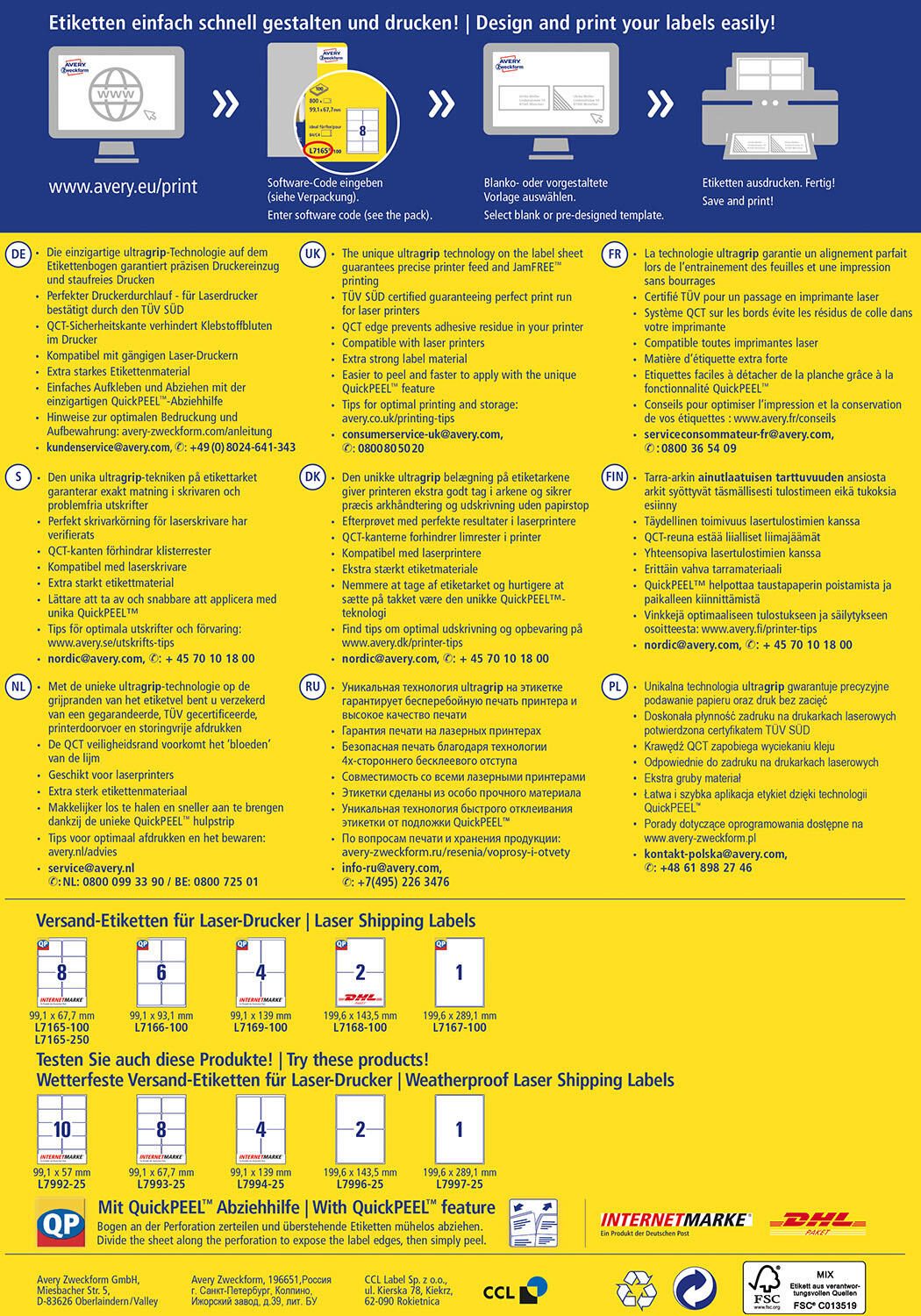 AVERY Zweckform Versandetiketten L7167-100 weiß 199,6 x 289,1 mm