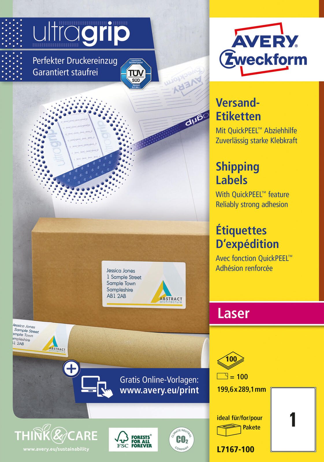 AVERY Zweckform Versandetiketten L7167-100 weiß 199,6 x 289,1 mm