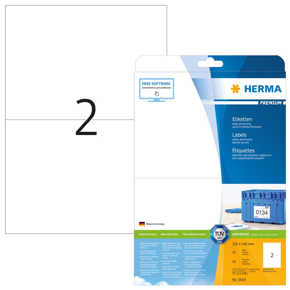 HERMA Etiketten 5064 weiß 210,0 x 148,0 mm