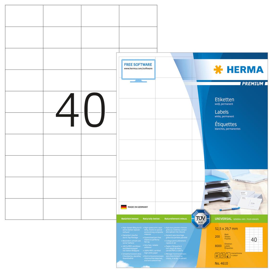 HERMA Etiketten 4610 weiß 52,5 x 29,7 mm