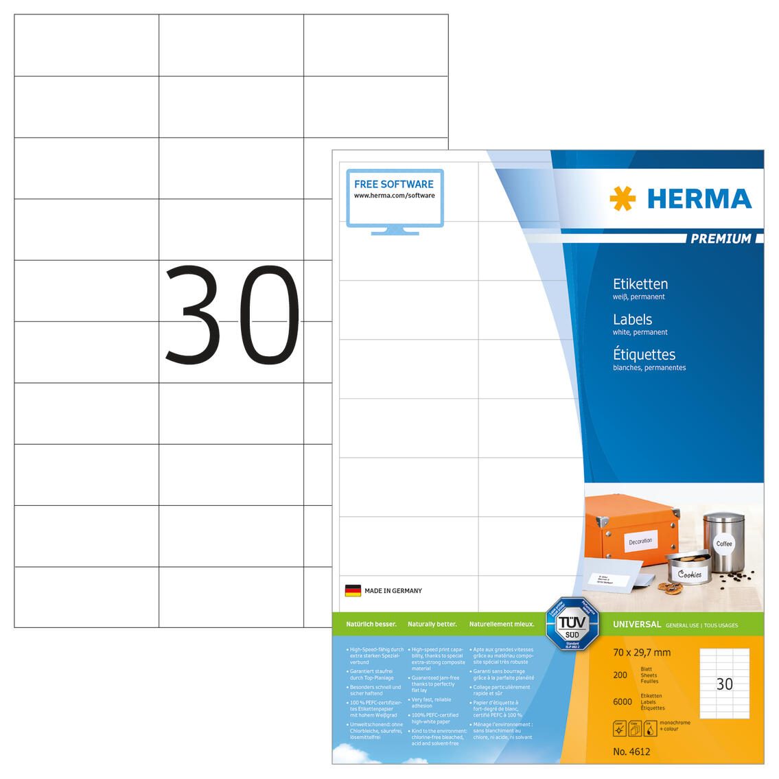 HERMA Etiketten 4612 weiß 70,0 x 29,7 mm