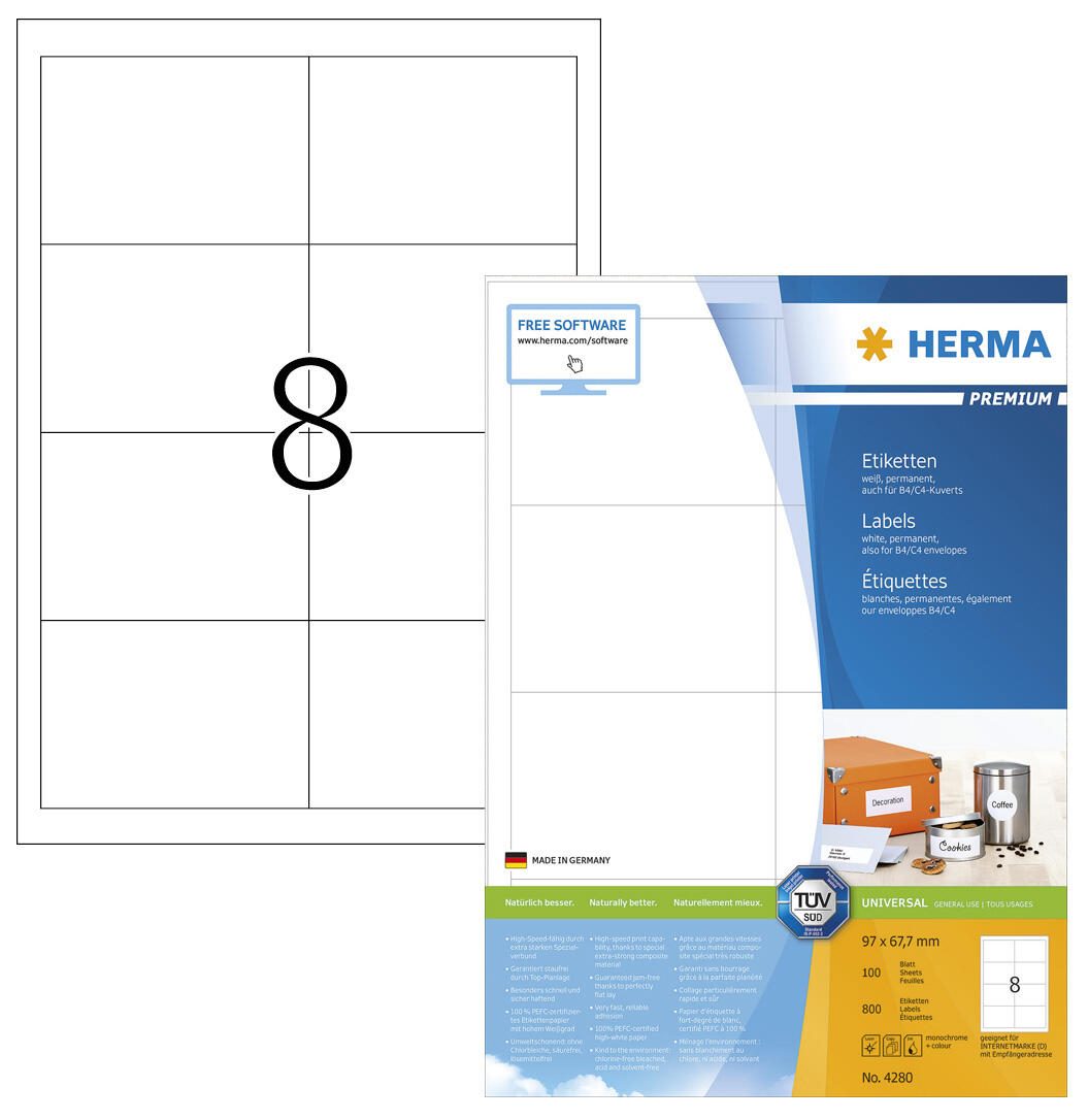 HERMA Etiketten 4280 weiß 97,0 x 67,7 mm
