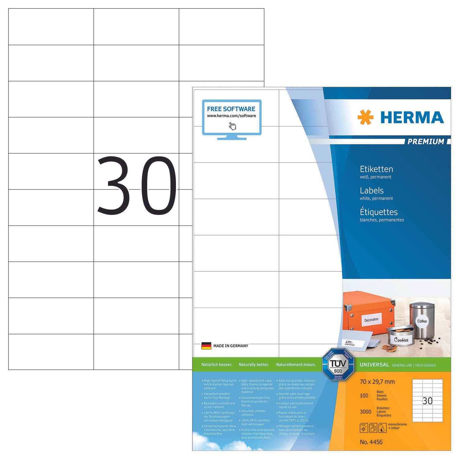 HERMA Etiketten 4456 weiß 70,0 x 29,7 mm