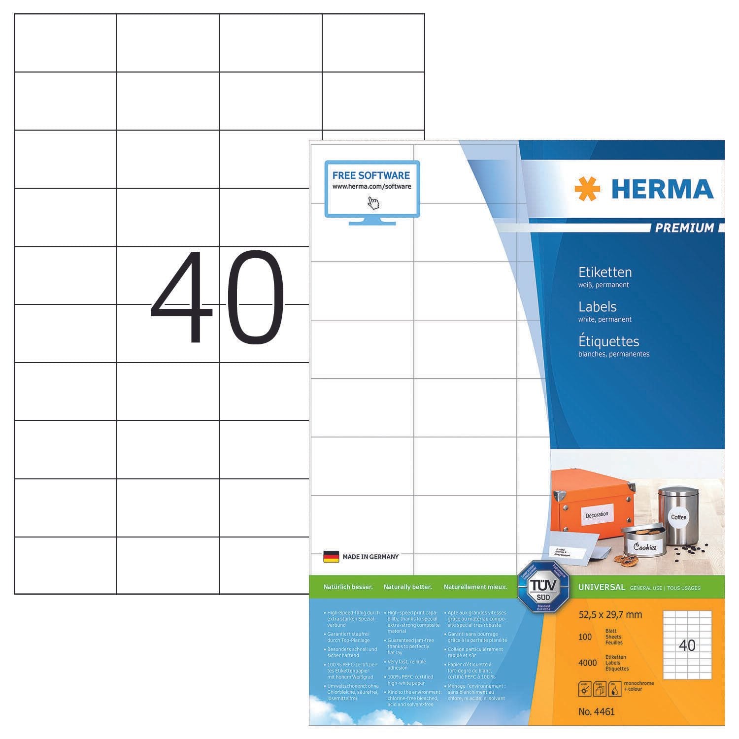 HERMA Etiketten 4461 weiß 52,5 x 29,7 mm