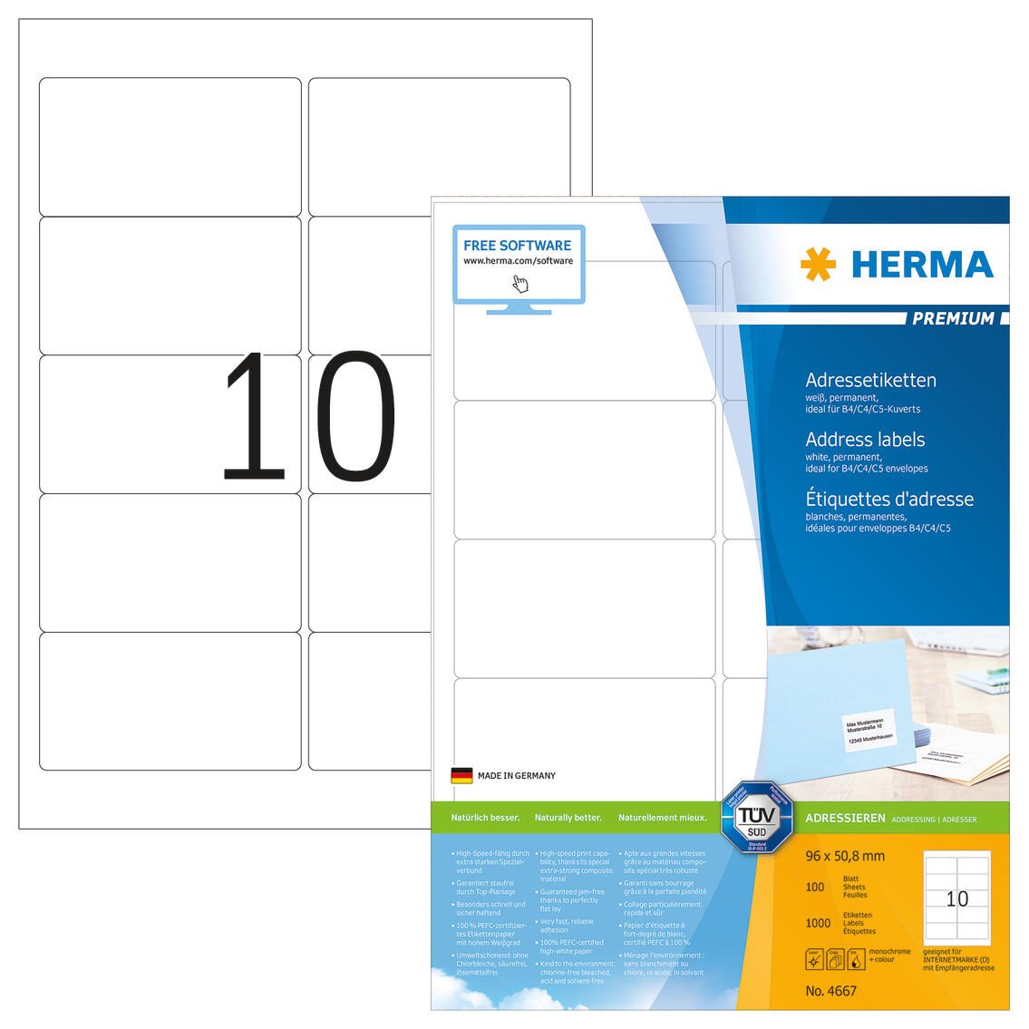 HERMA Etiketten 4667 weiß 96,0 x 50,8 mm