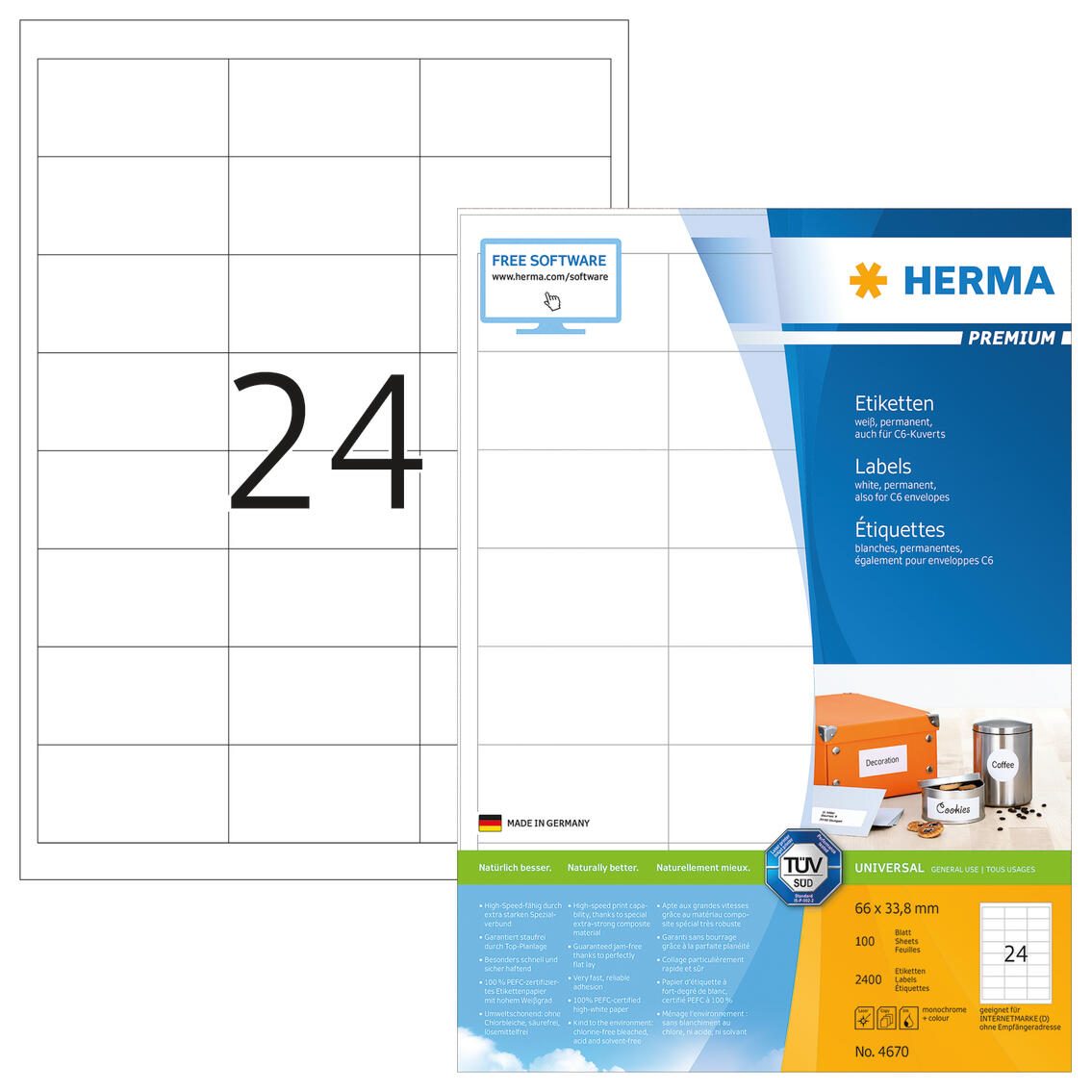 HERMA Etiketten 4670 weiß 66,0 x 33,8 mm