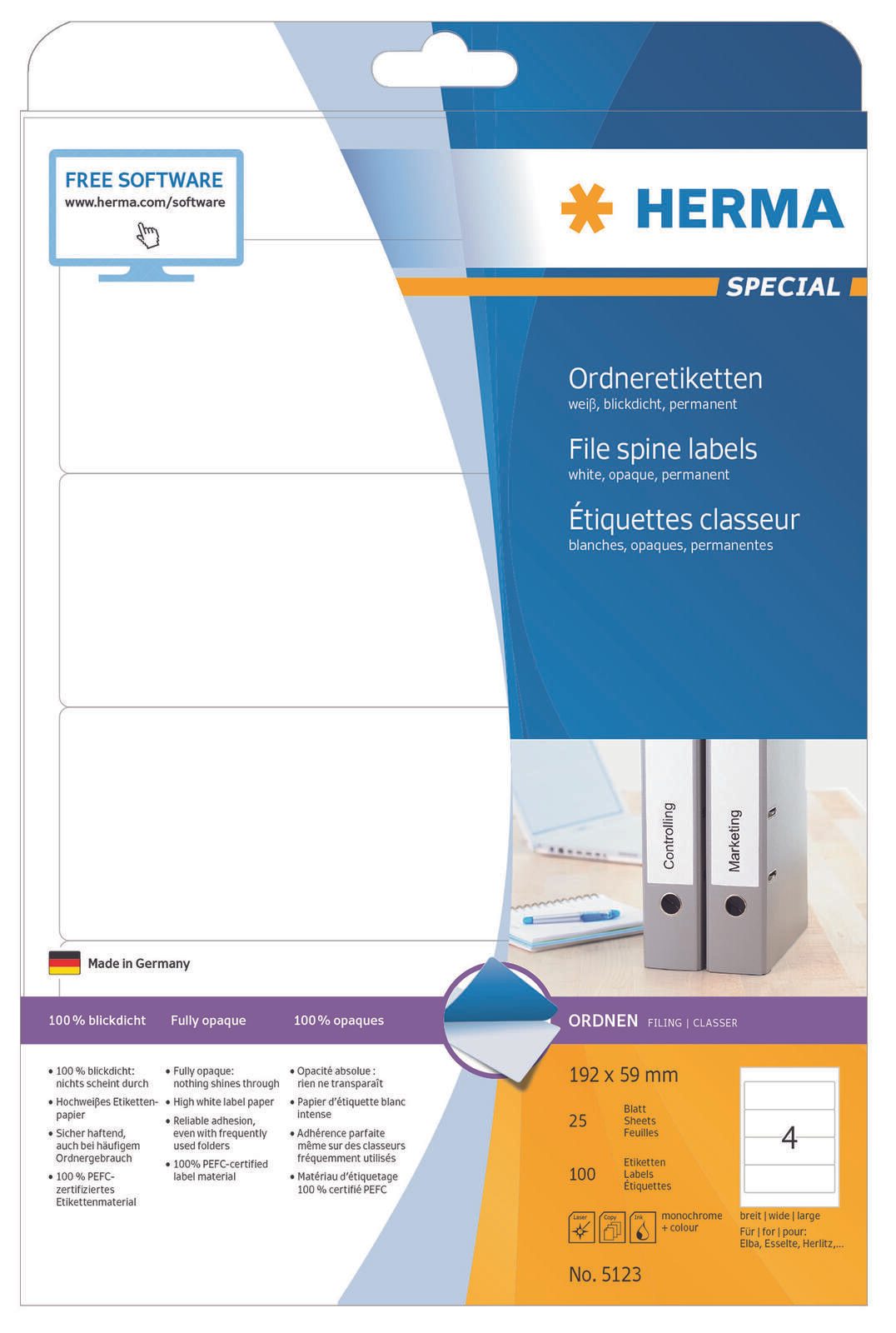 HERMA Ordneretiketten 59,0 x 192,0 mm weiß
