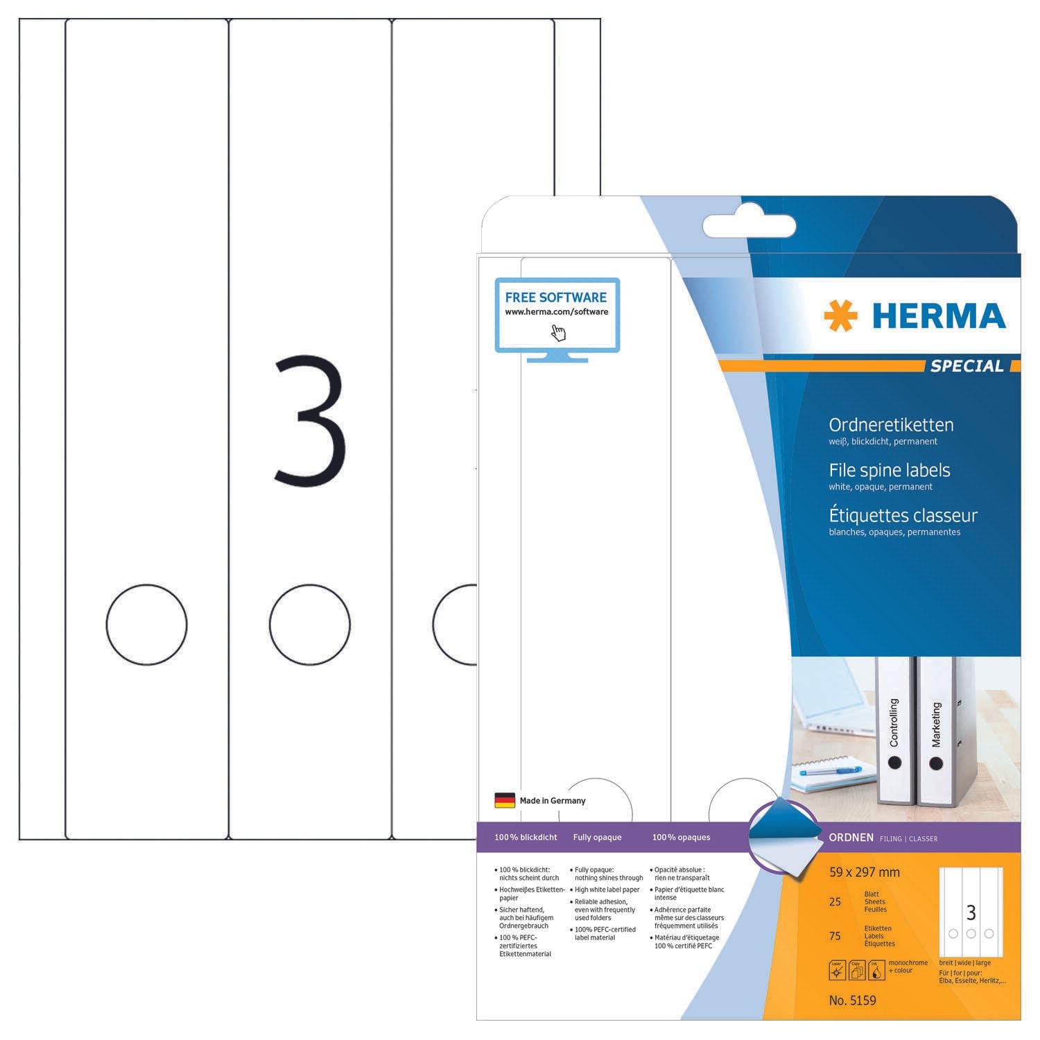 HERMA Ordneretiketten 59,0 x 297,0 mm weiß