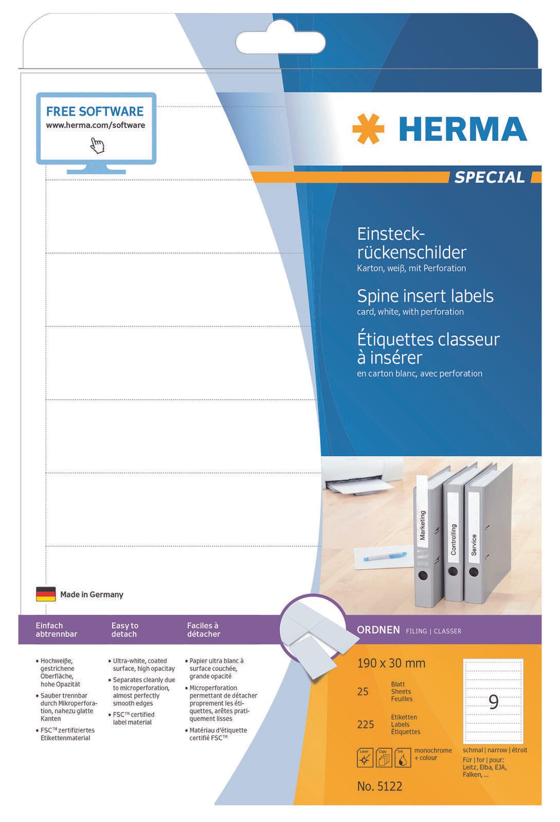HERMA Einsteck-Rückenschilder 5122 30,0 x 190,0 mm