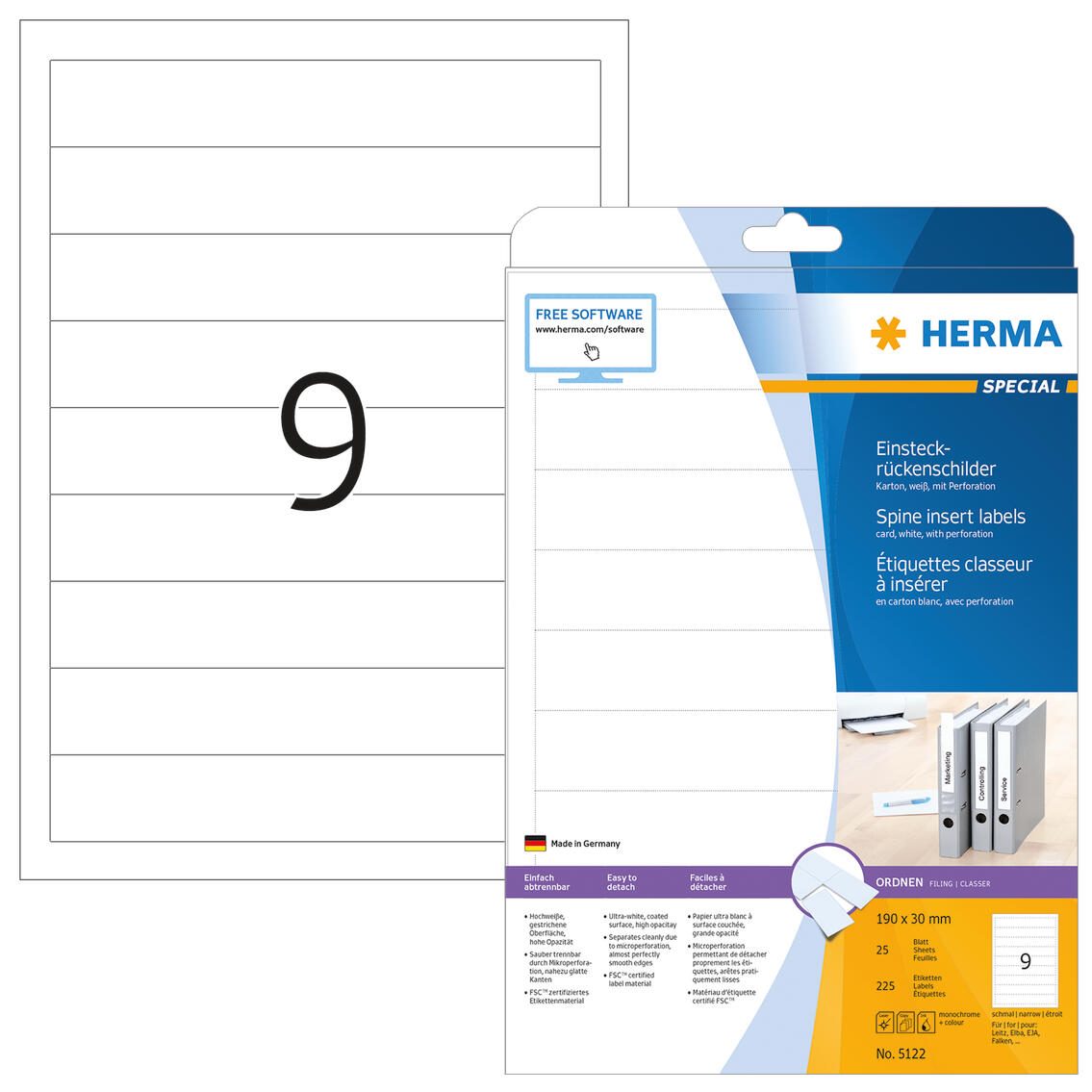 HERMA Einsteck-Rückenschilder 5122 30,0 x 190,0 mm