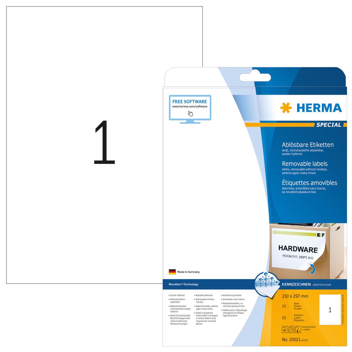 HERMA Movables Etiketten weiß 210,0 x 297,0 mm