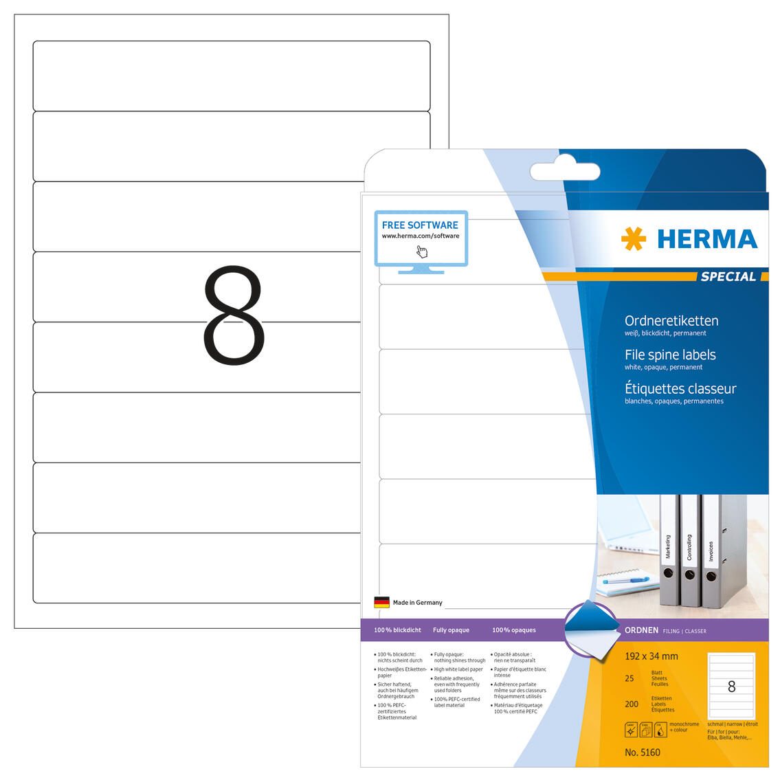 HERMA Ordneretiketten 34,0 x 192,0 mm weiß