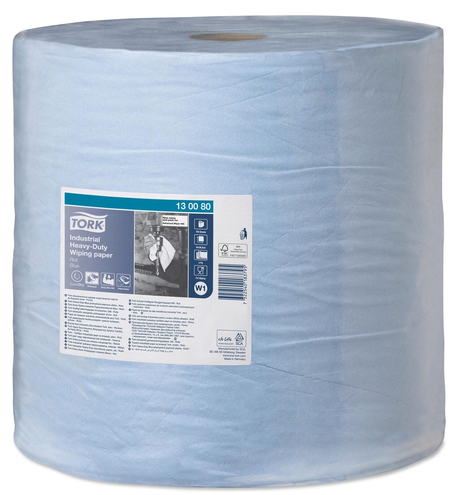 TORK Putztuchrolle 3-lagig blau