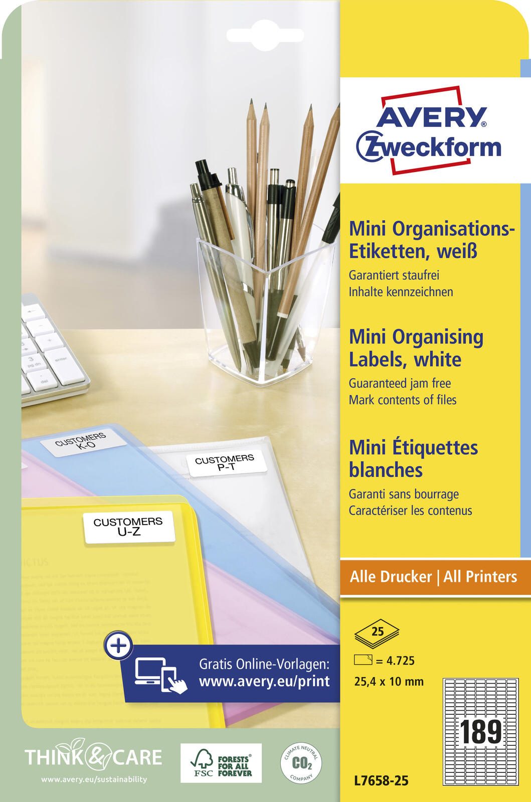 AVERY Zweckform Etiketten L7658-25 weiß 25,4 x 10,0 mm