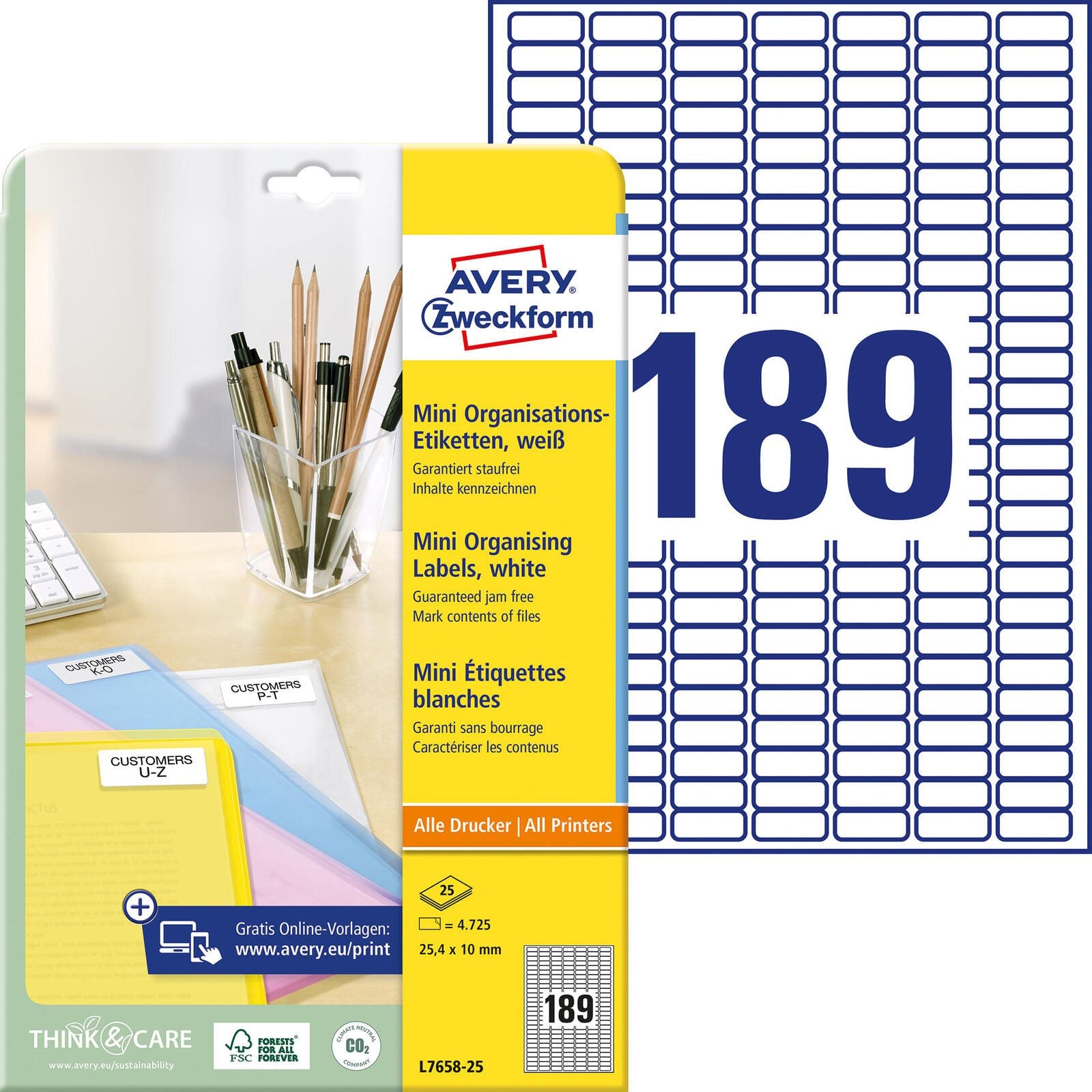 AVERY Zweckform Etiketten L7658-25 weiß 25,4 x 10,0 mm