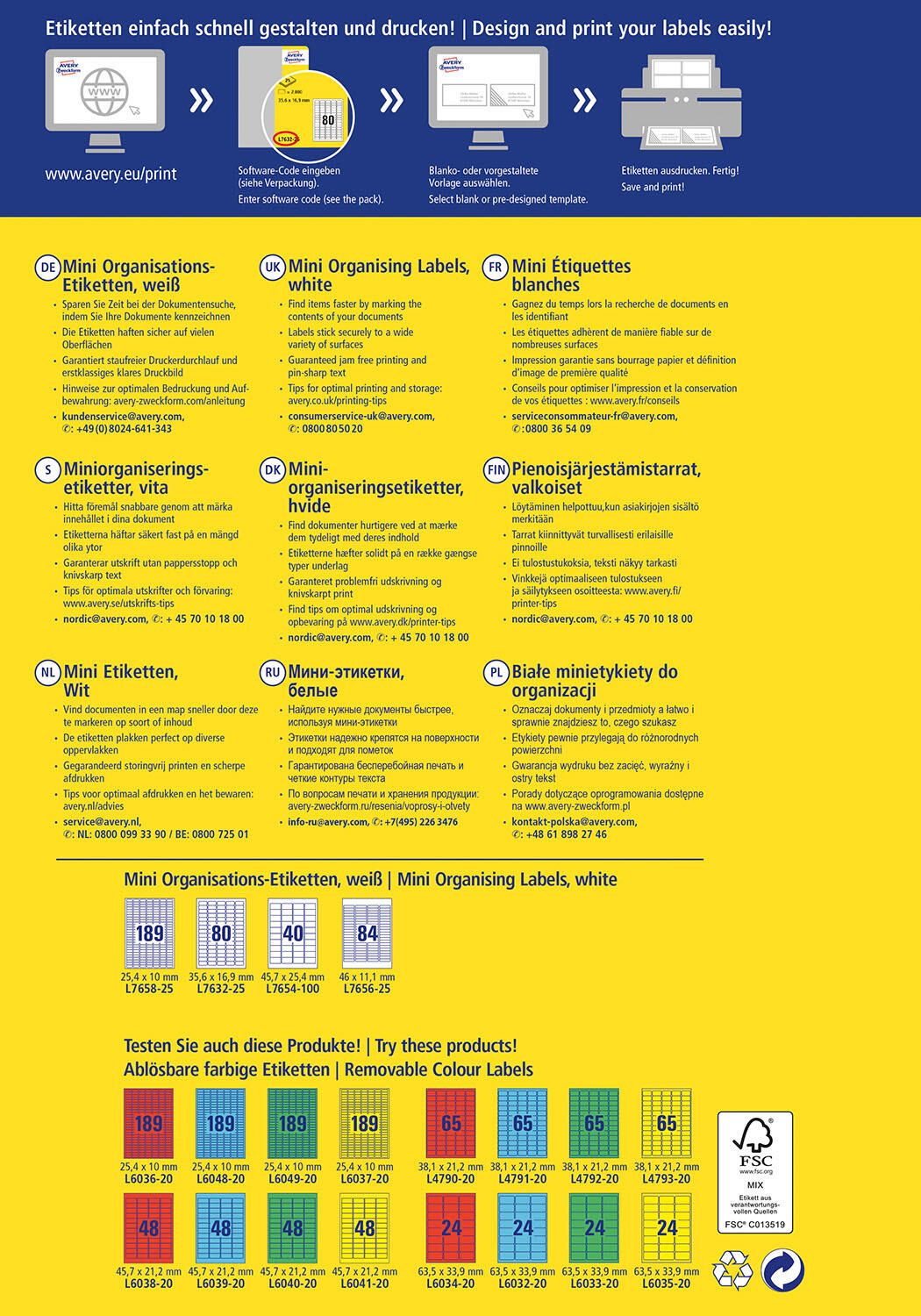 AVERY Zweckform Etiketten L7658-25 weiß 25,4 x 10,0 mm