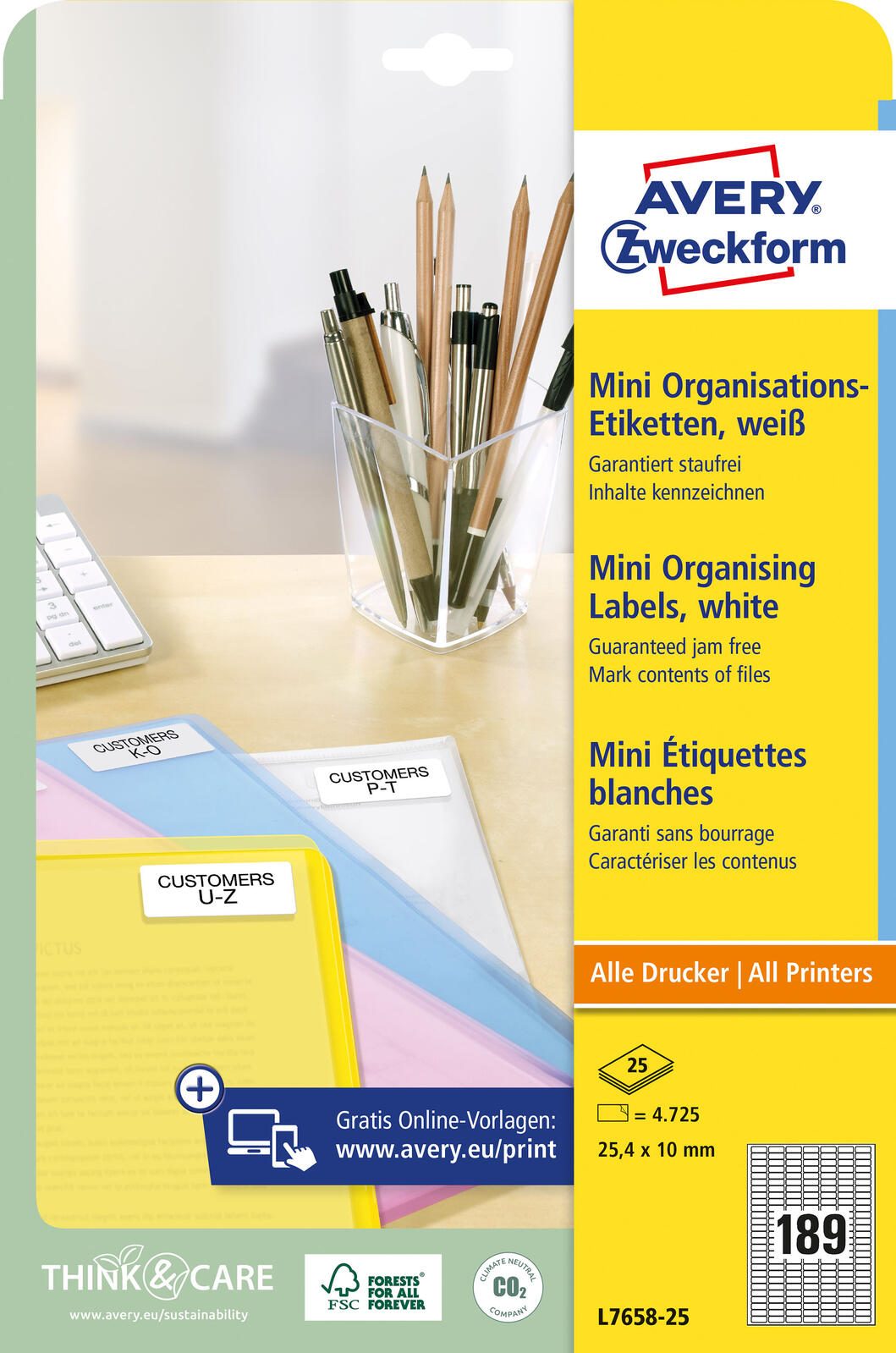 AVERY Zweckform Etiketten L7658-25 weiß 25,4 x 10,0 mm