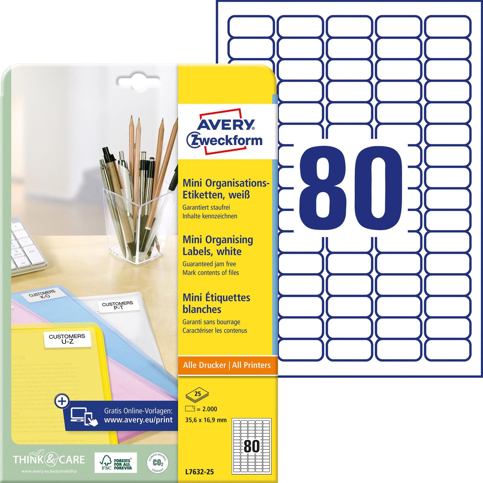 AVERY Zweckform Etiketten L7632-25 weiß 35,6 x 16,9 mm