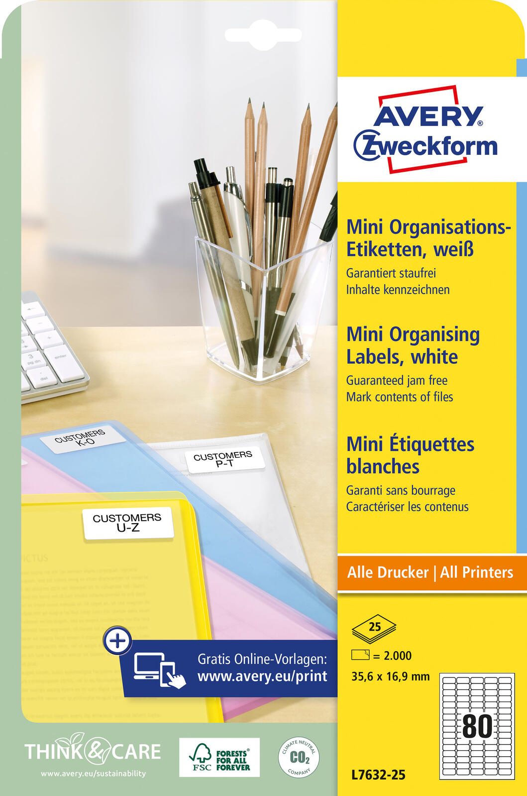 AVERY Zweckform Etiketten L7632-25 weiß 35,6 x 16,9 mm