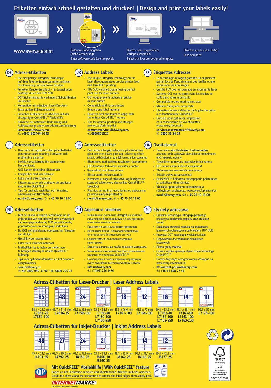 AVERY Zweckform Adressetiketten L7651-25 weiß 38,1 x 21,2 mm