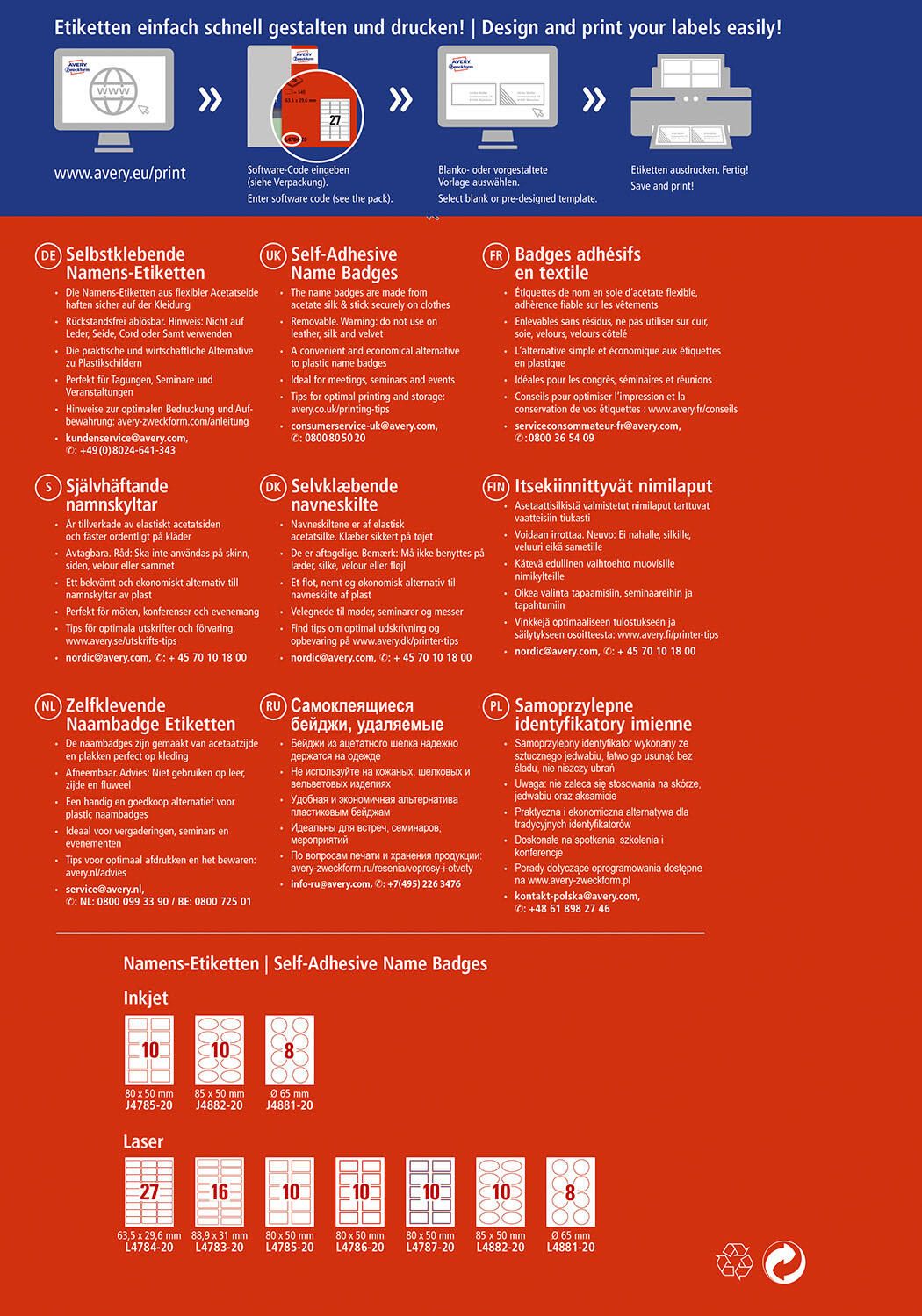 AVERY Zweckform Namensetiketten L4784-20 weiß 63,5 x 29,6 mm