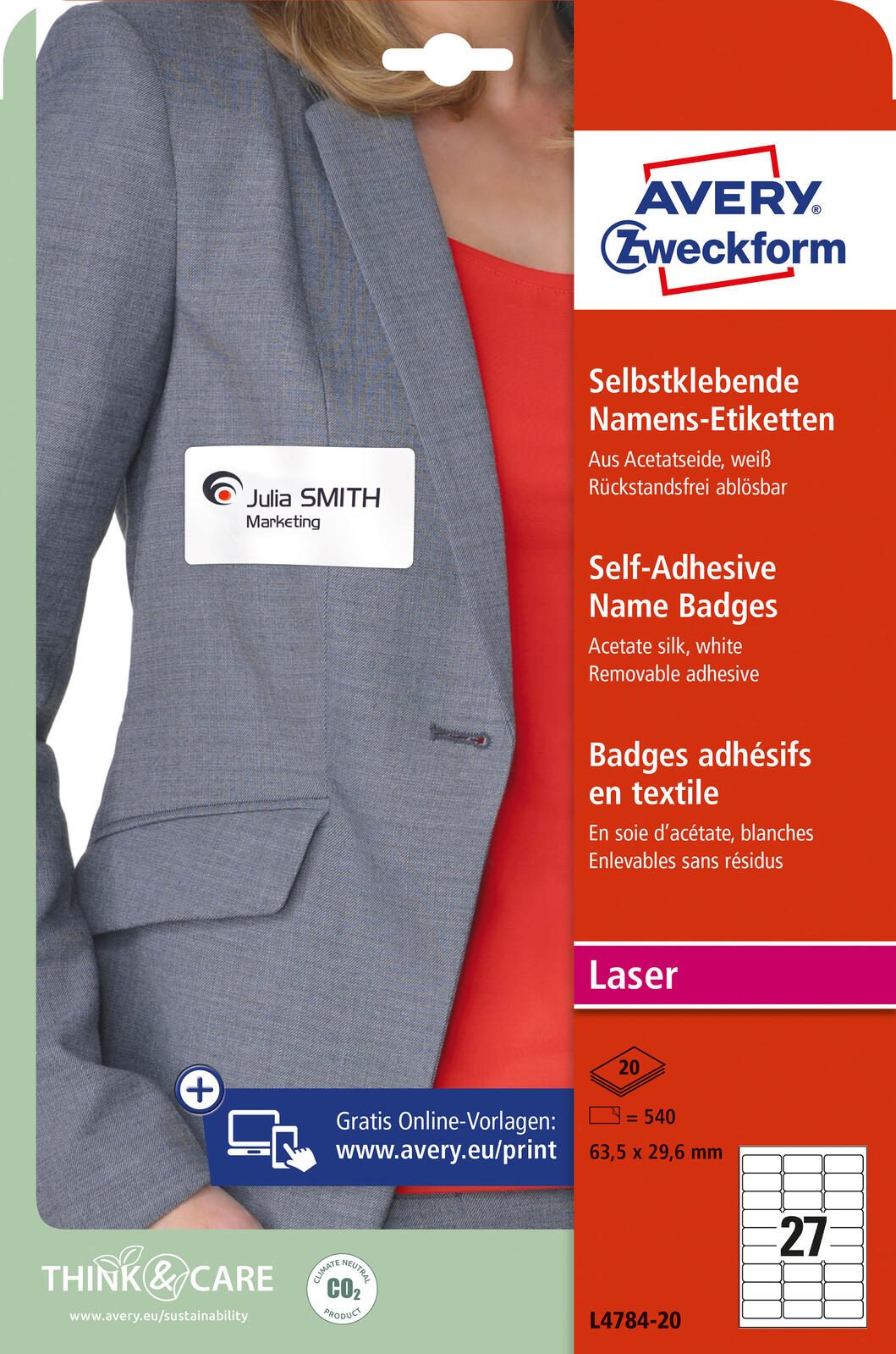 AVERY Zweckform Namensetiketten L4784-20 weiß 63,5 x 29,6 mm