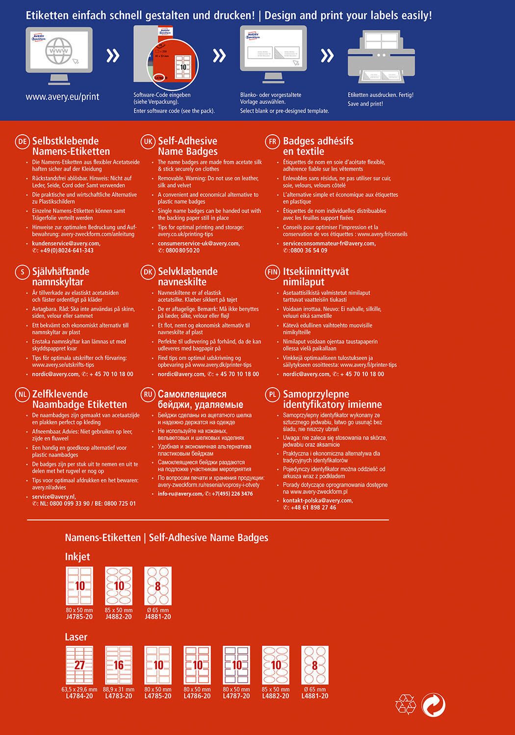 AVERY Zweckform Namensetiketten L4786-20 weiß 80,0 x 50,0 mm