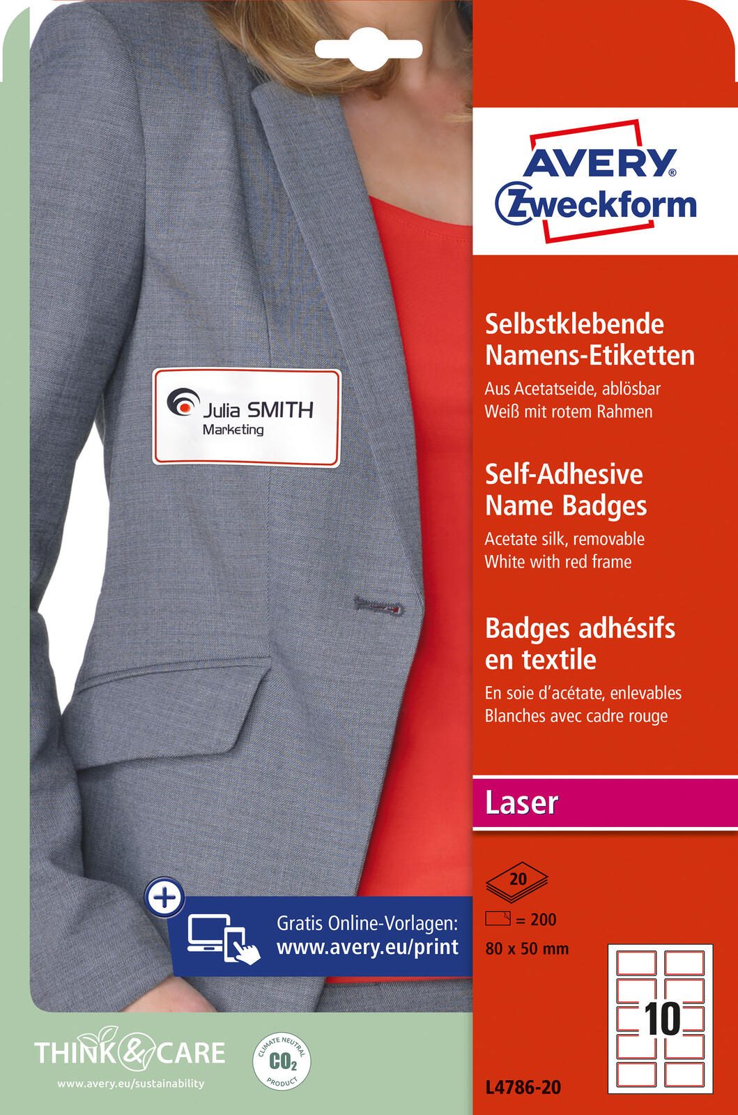 AVERY Zweckform Namensetiketten L4786-20 weiß 80,0 x 50,0 mm