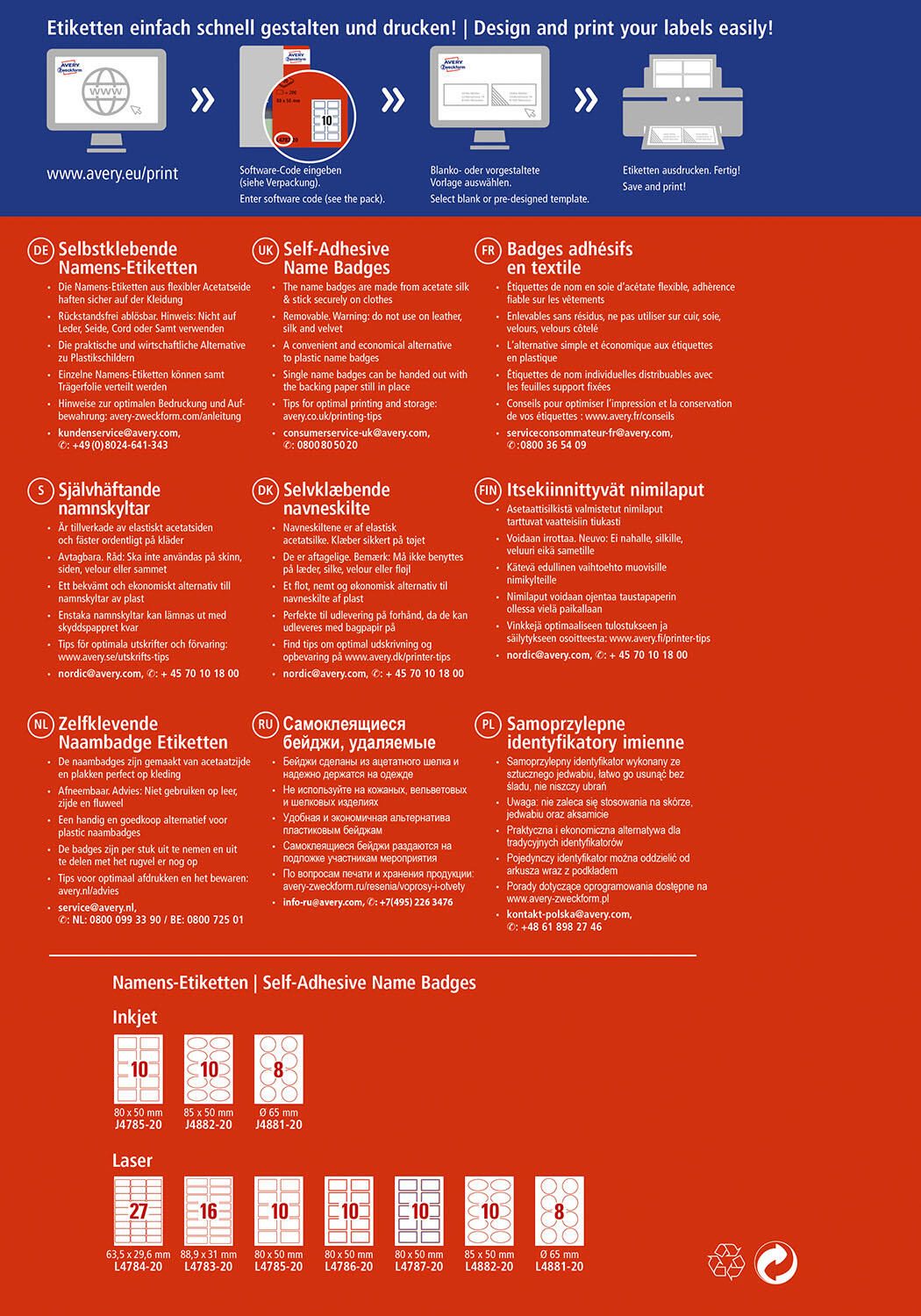 AVERY Zweckform Namensetiketten L4787-20 weiß 80,0 x 50,0 mm