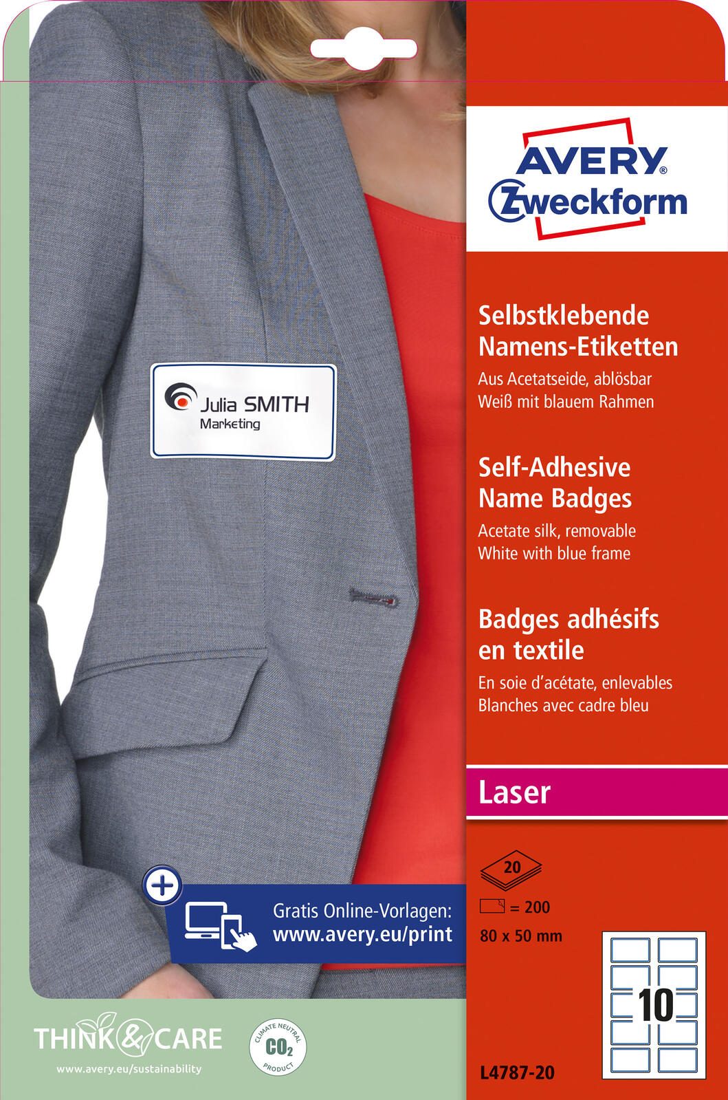 AVERY Zweckform Namensetiketten L4787-20 weiß 80,0 x 50,0 mm