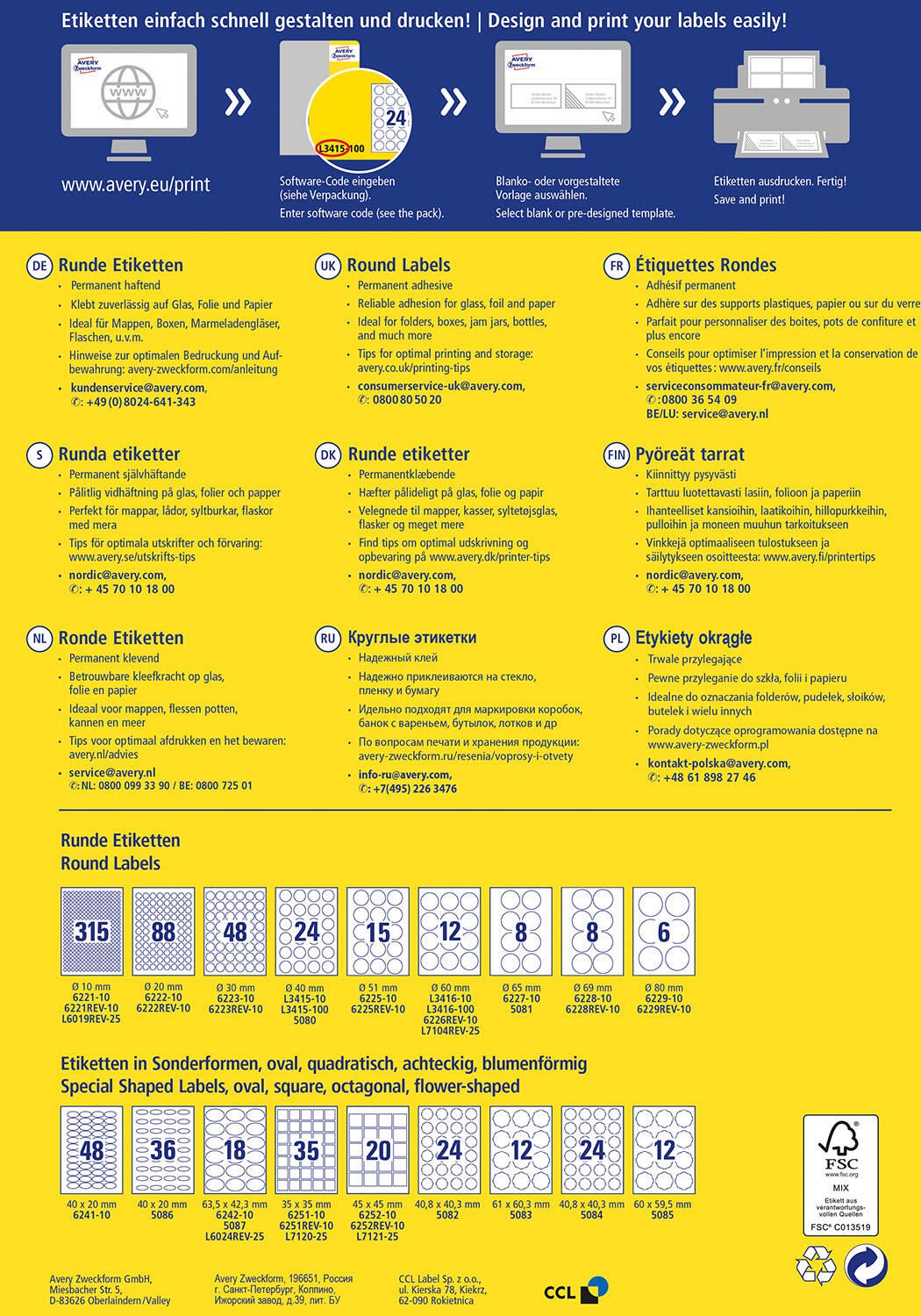AVERY Zweckform Etiketten L3415-100 weiß 40,0 x 40,0 mm