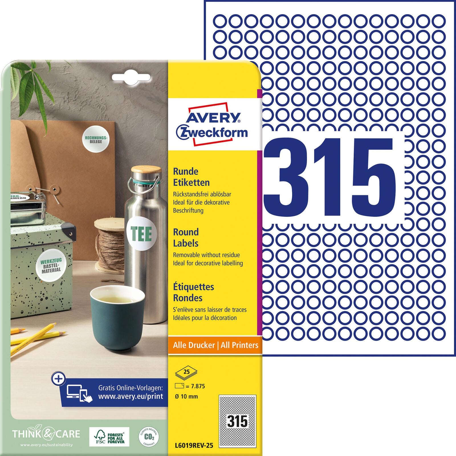 AVERY Zweckform Etiketten L6019REV-25 weiß 10,0 x 10,0 mm