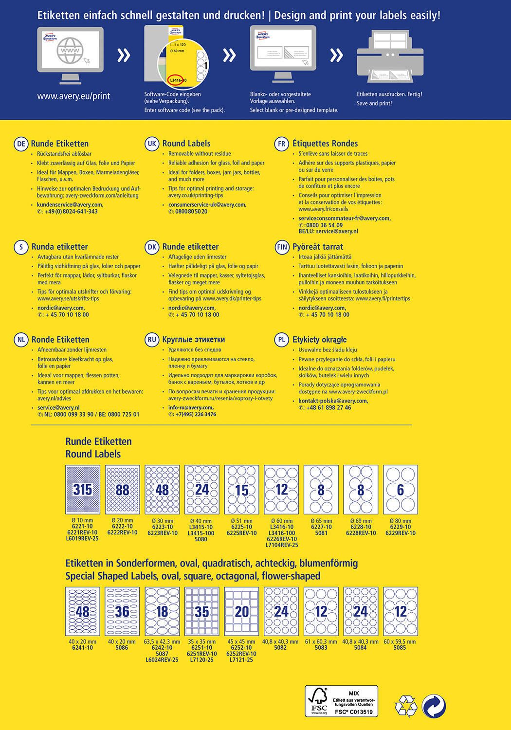AVERY Zweckform Etiketten L6019REV-25 weiß 10,0 x 10,0 mm