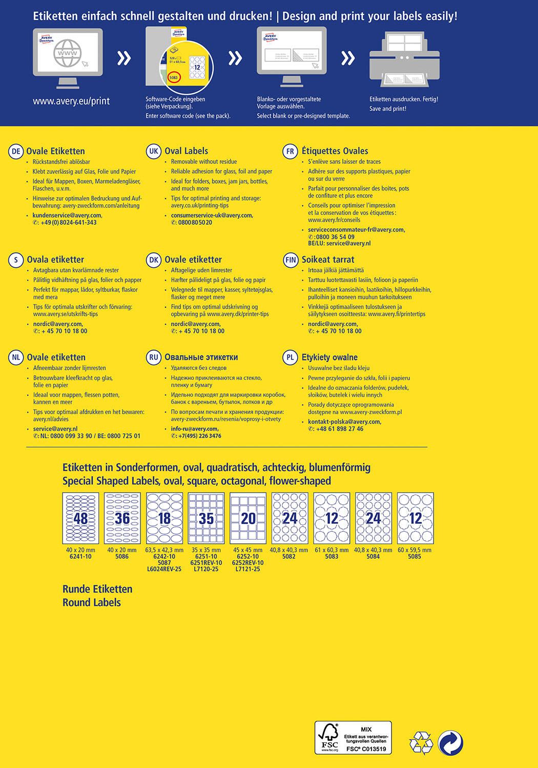 AVERY Zweckform Etiketten L6024REV-25 weiß 63,5 x 42,3 mm