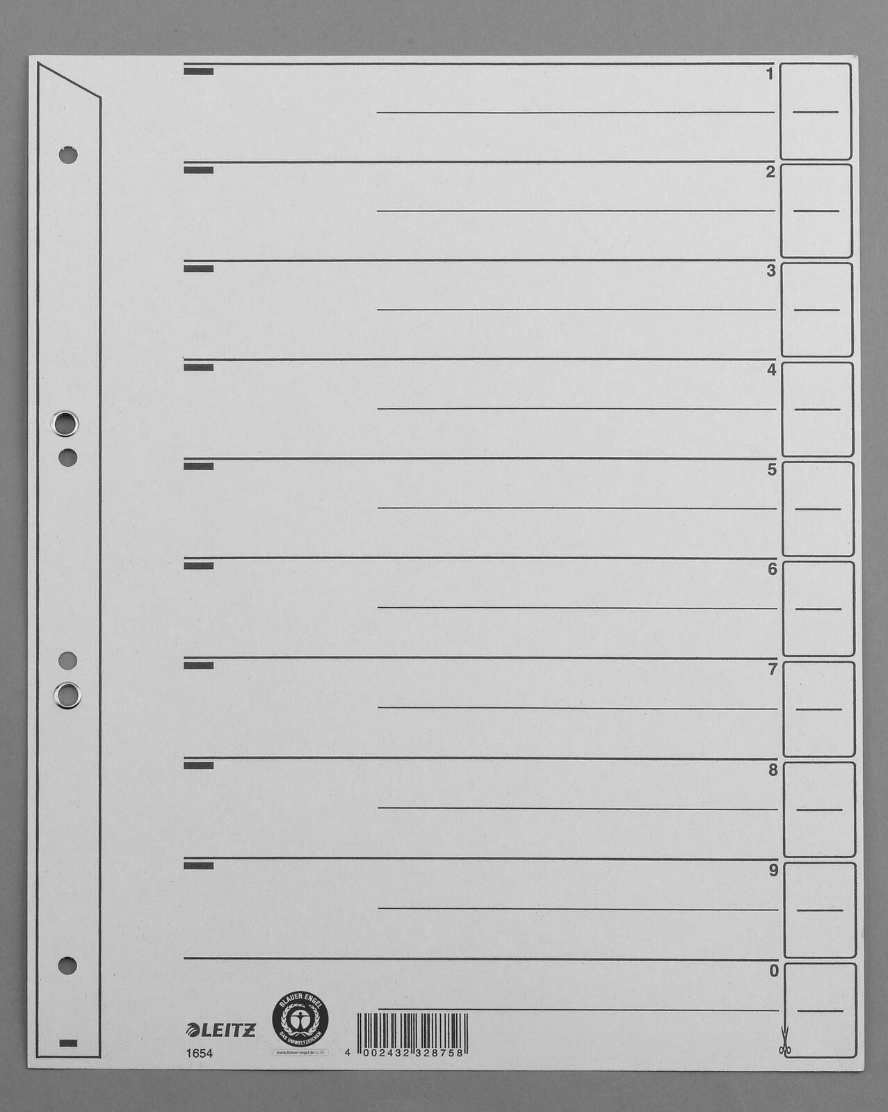 LEITZ 1654 Trennblätter 200 g/m² grau