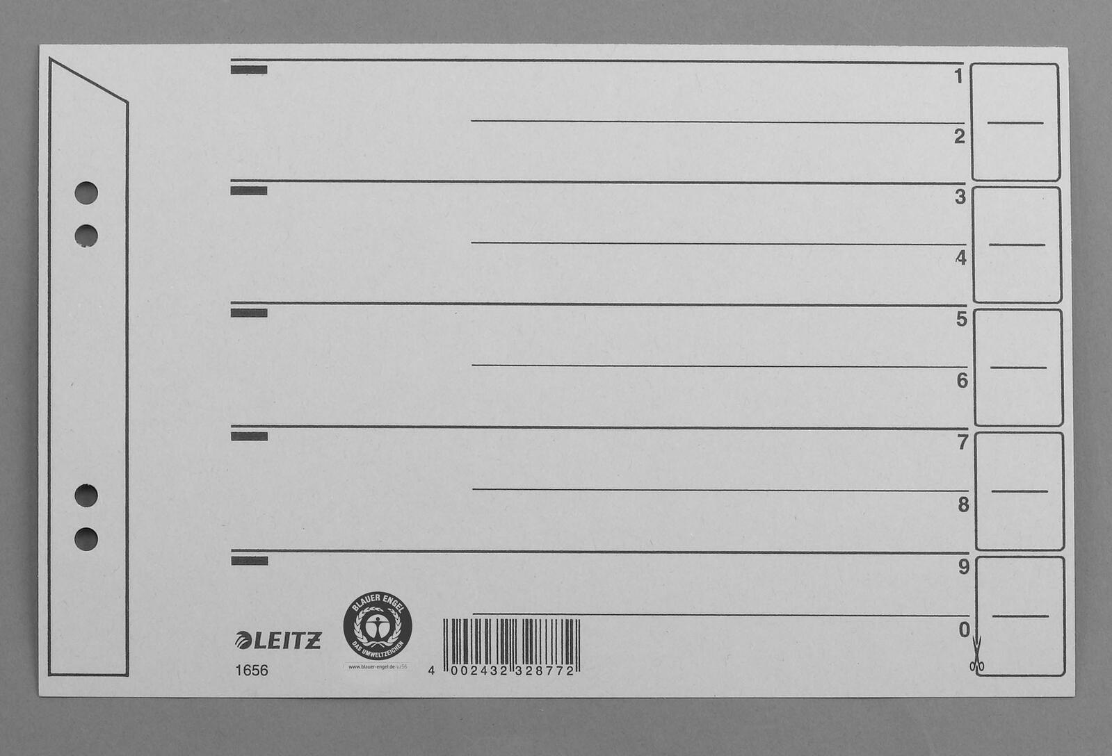 LEITZ 1656 Trennblätter 200 g/m² grau