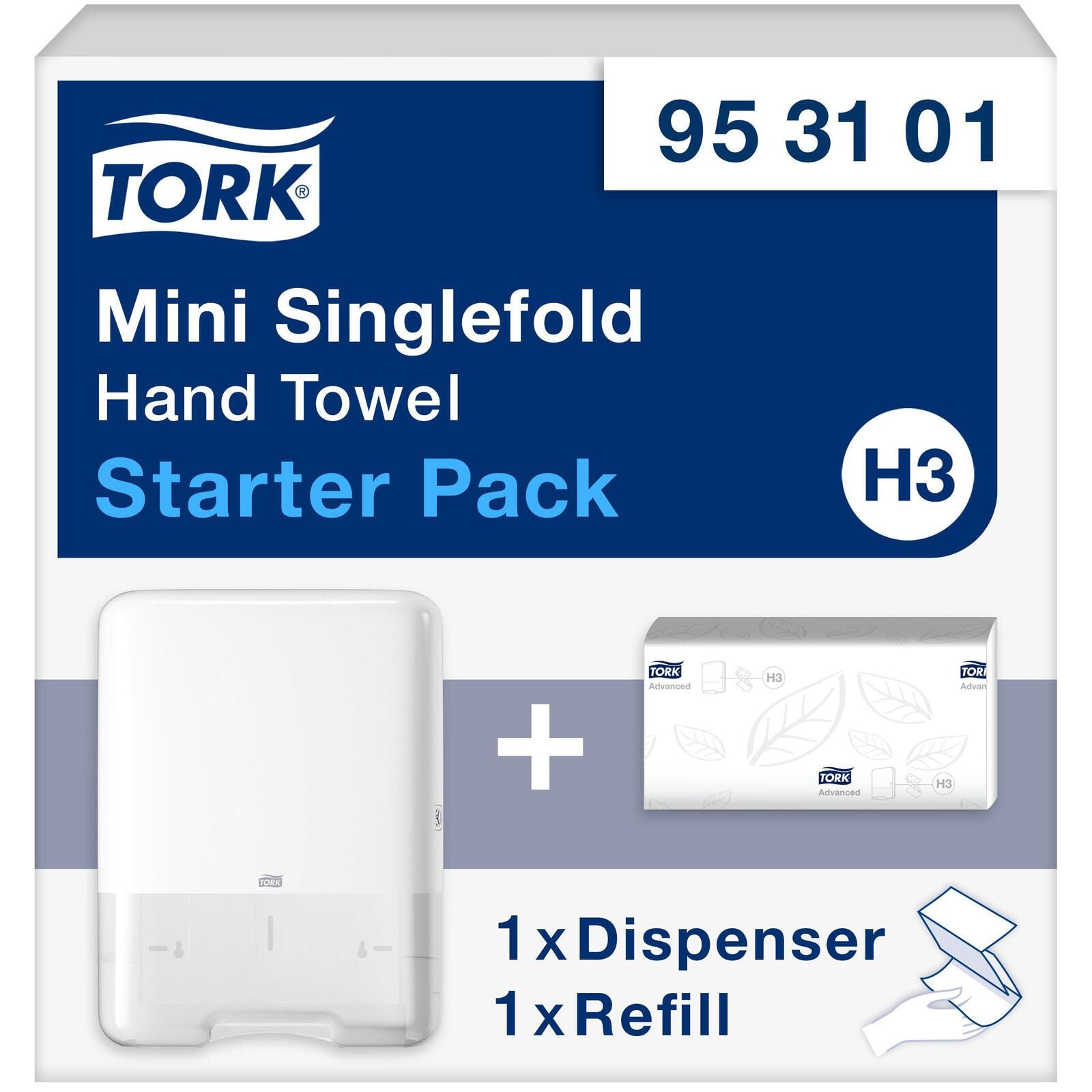 TORK Papierhandtuchspender-Set Elevation H3 Classic Mini 300 Tücher weiß