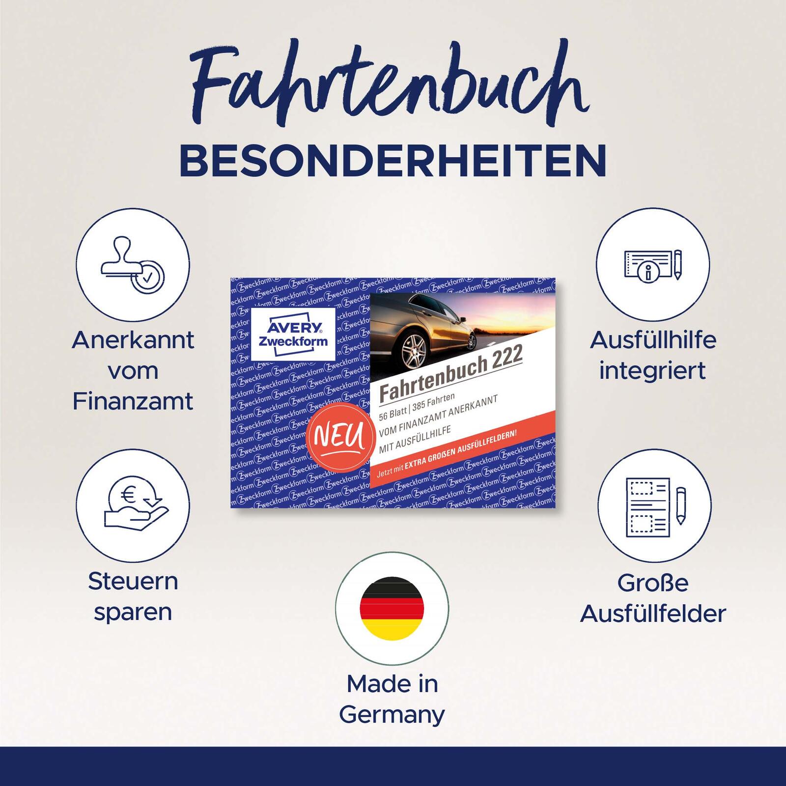 AVERY Zweckform Fahrtenbuch, Pkw mit Kraftstoffverbrauch Formularbücher 222-5 + GRATIS 1 St.