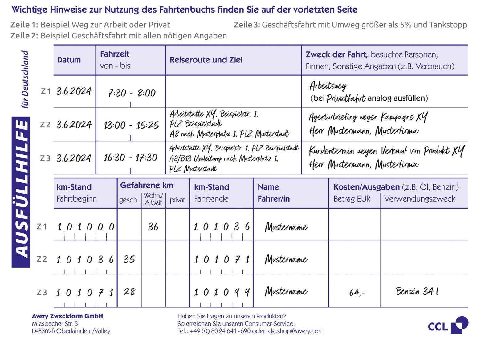 AVERY Zweckform Fahrtenbuch, Pkw mit Kraftstoffverbrauch Formularbücher 222-5 + GRATIS 1 St.