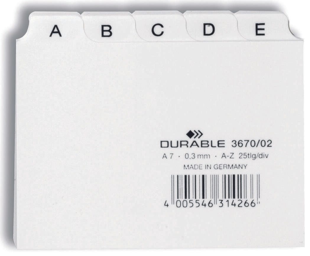 DURABLE Karteikartenregister A-Z weiß für DIN-A7-Karteikästen