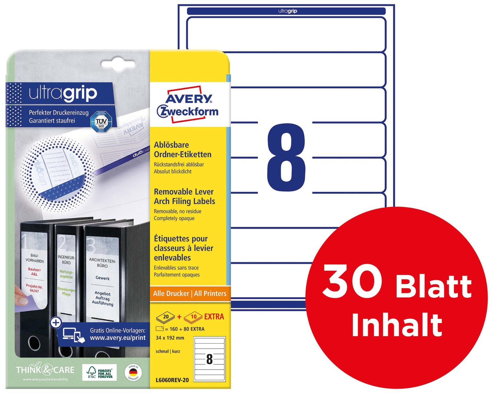 AVERY Zweckform Ordneretiketten 34,0 x 192,0 mm weiß