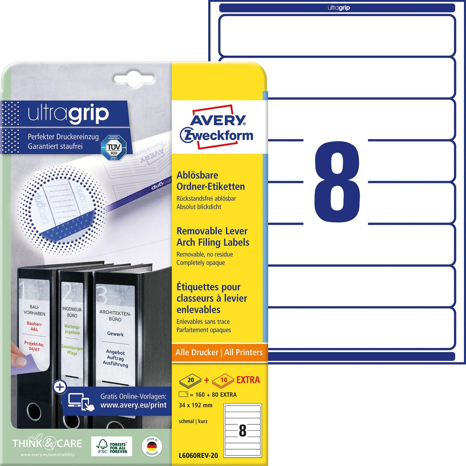 AVERY Zweckform Ordneretiketten 34,0 x 192,0 mm weiß