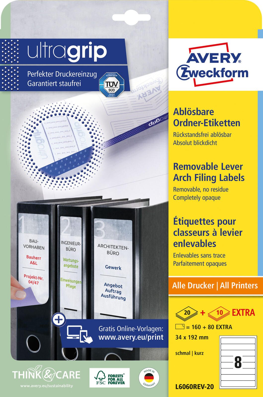 AVERY Zweckform Ordneretiketten 34,0 x 192,0 mm weiß