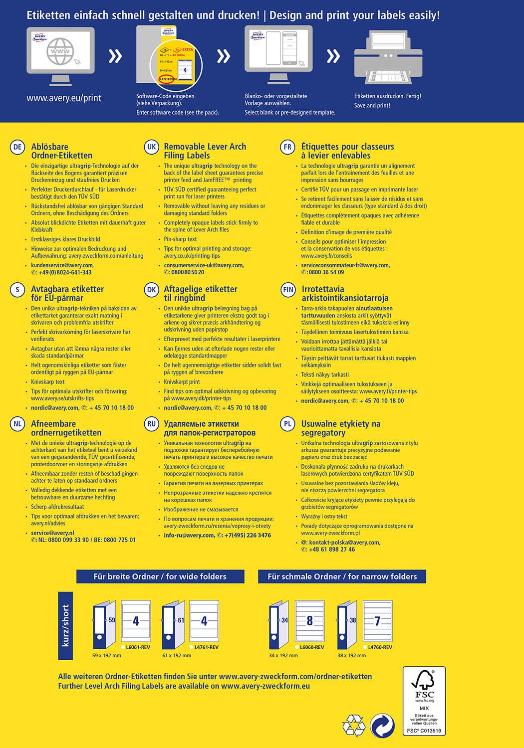 AVERY Zweckform Ordneretiketten 34,0 x 192,0 mm weiß