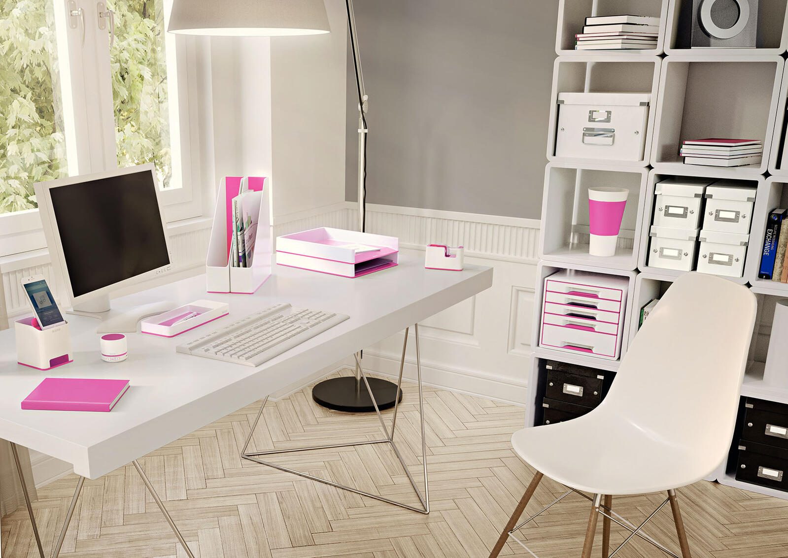 LEITZ WOW Duo Colour Tischabroller perlweiß/pink