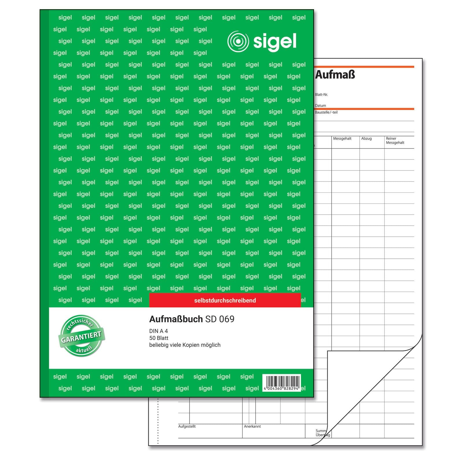 SIGEL Formularbuch Aufmaßbuch DIN A4 1x 50 Seiten