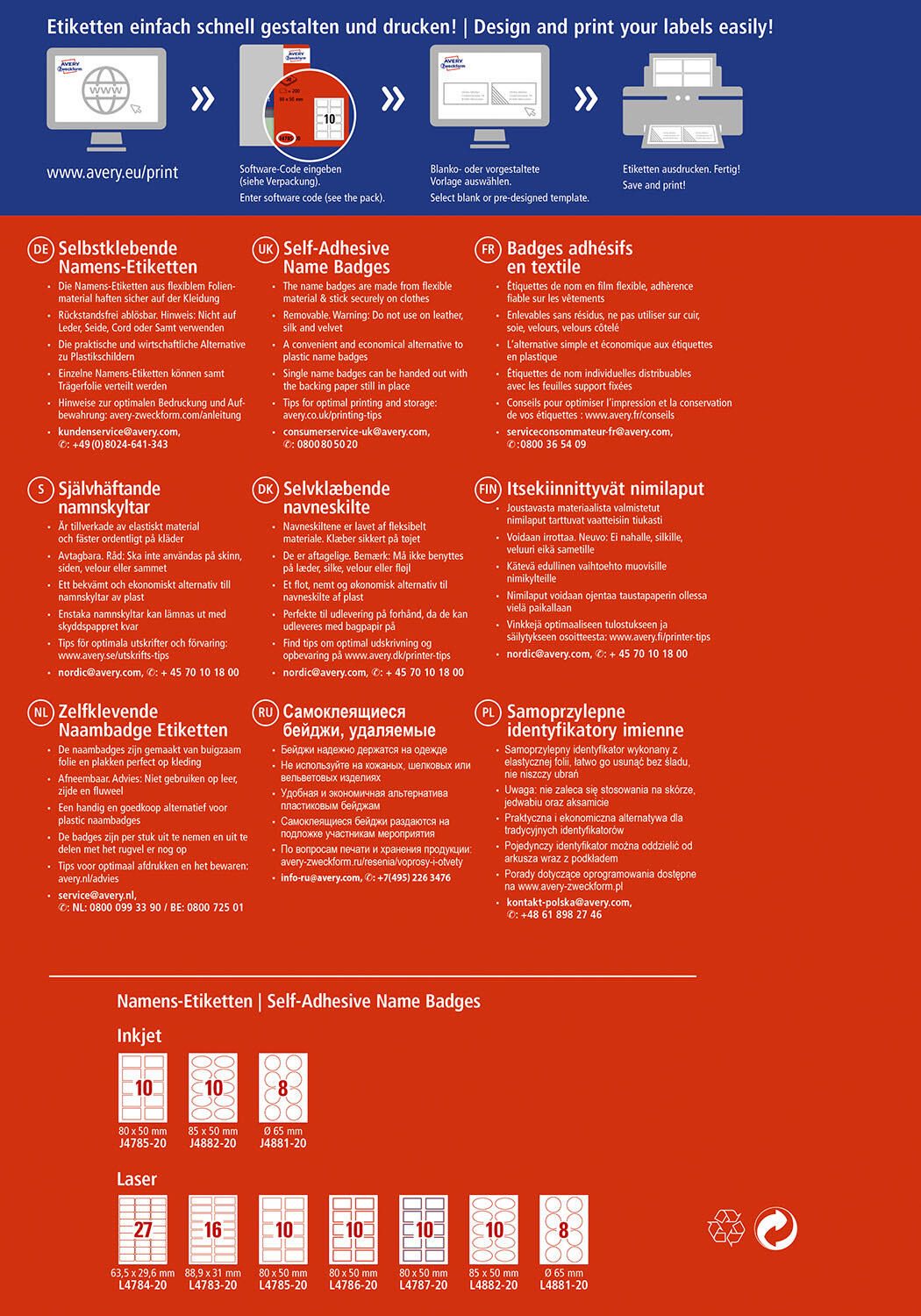 AVERY Zweckform Namensetiketten J4785-20 weiß 80,0 x 50,0 mm