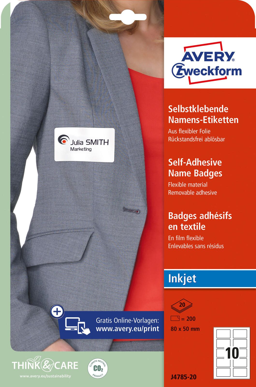 AVERY Zweckform Namensetiketten J4785-20 weiß 80,0 x 50,0 mm