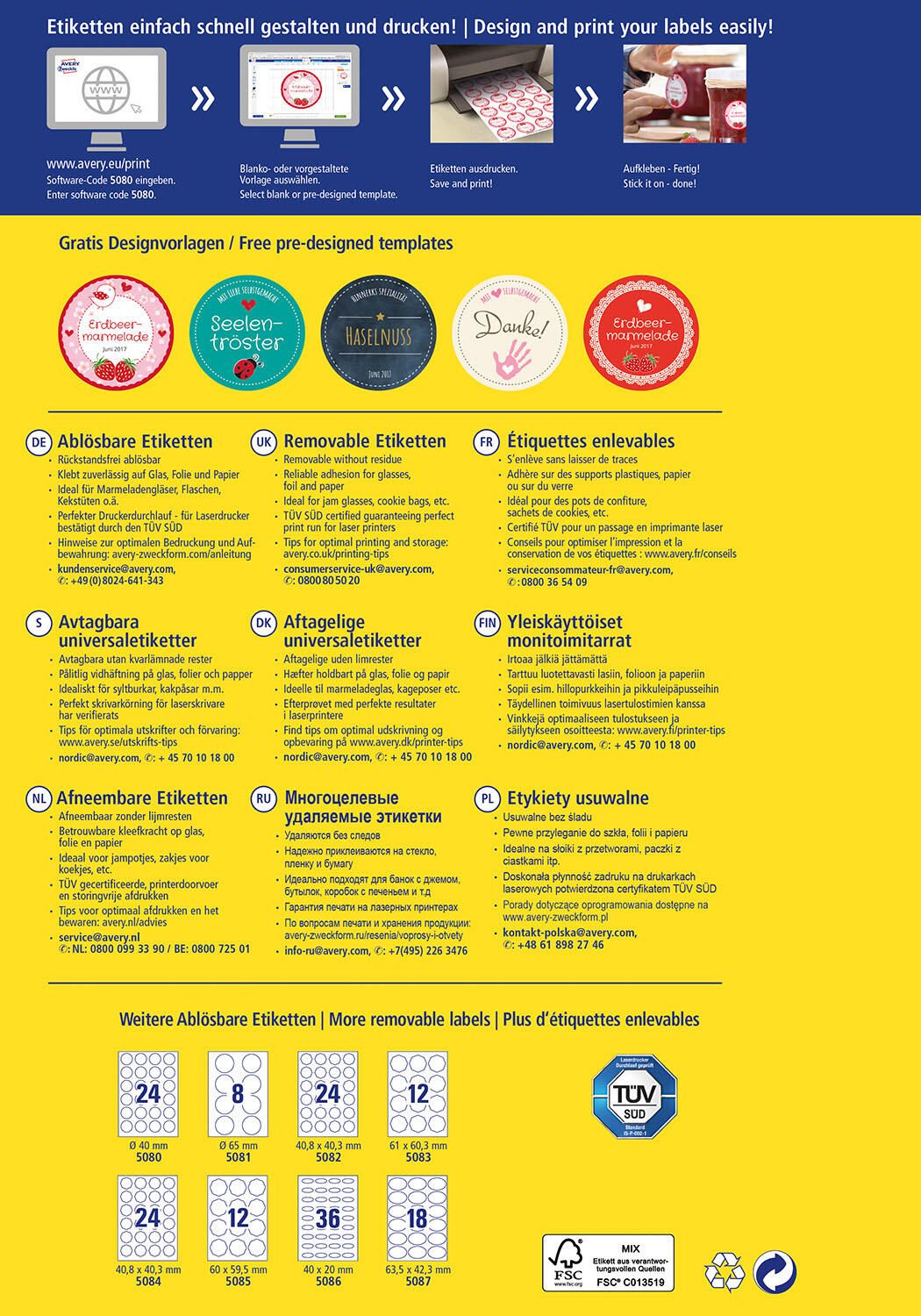 AVERY Zweckform Etiketten 5080 weiß 40,0 x 40,0 mm